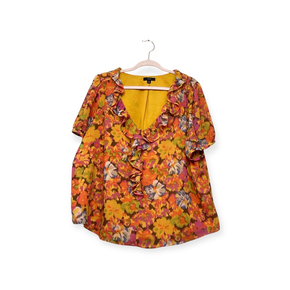Women’s J.Crew v-neck, ruffle blouse, size 2X
